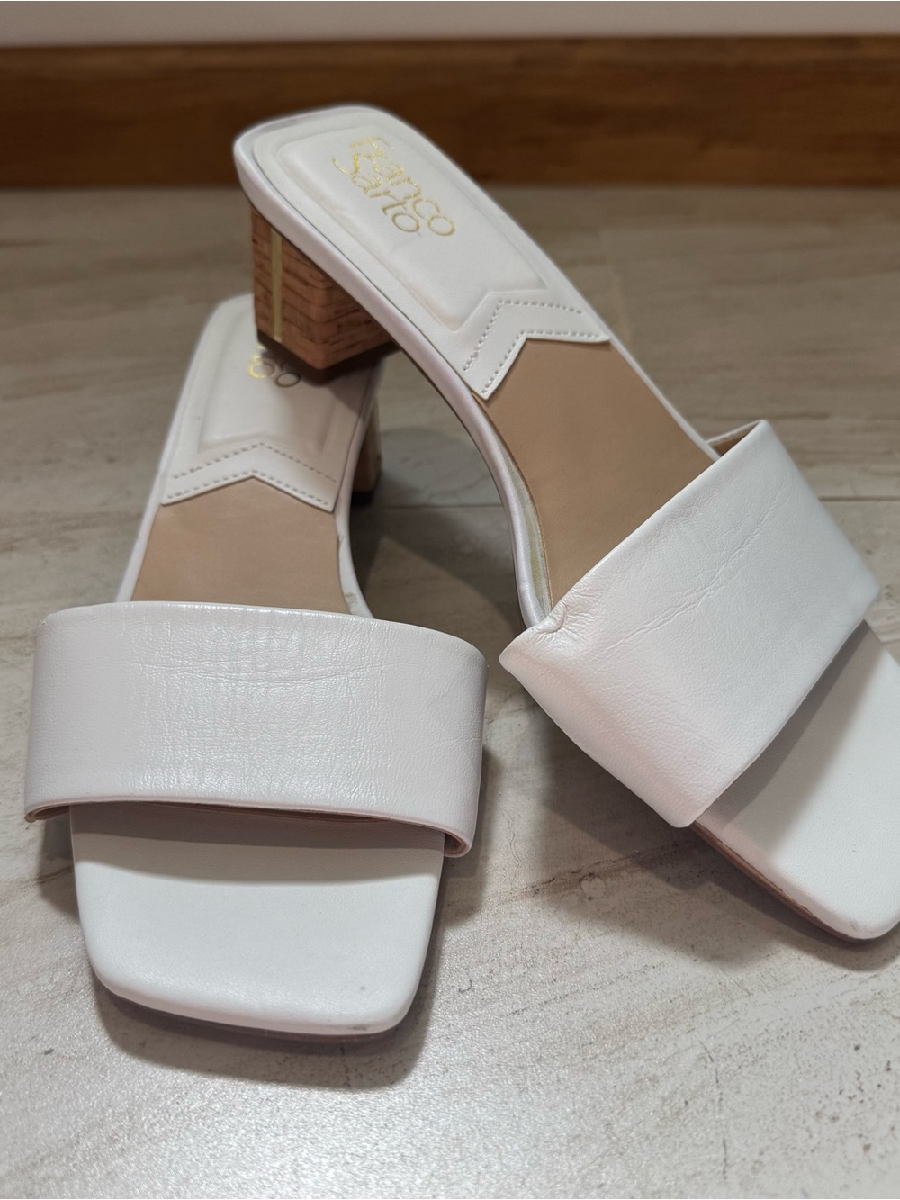 Franco Sarto White Block Heel Slide Sandals